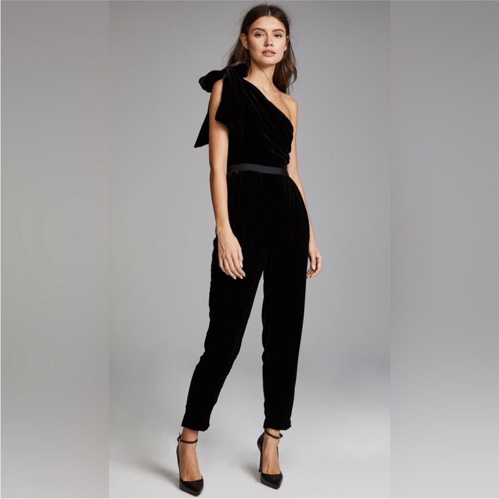 Ulla Johnson Tess Black Velvet One Shoulder Jumpsuit